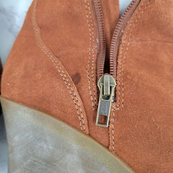 Ugg Felicity Brown Suede Wedge Boots with Real Sherpa Sheepskin Cuff And Footbed - Picture 7 of 16